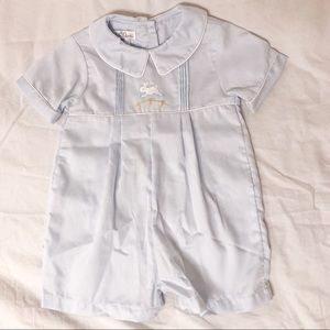 Petit Ami Easter Bunny Embroidered Shortall Collar